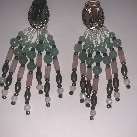 Vintage earrings semi precious stones jade, rose quartz - Picture 2 of 3